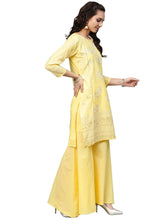 Women's Cotton Blend Yellow Glitter Print Kurta Sharara Set With Dupatta-AHKUDUGH-Combo-131